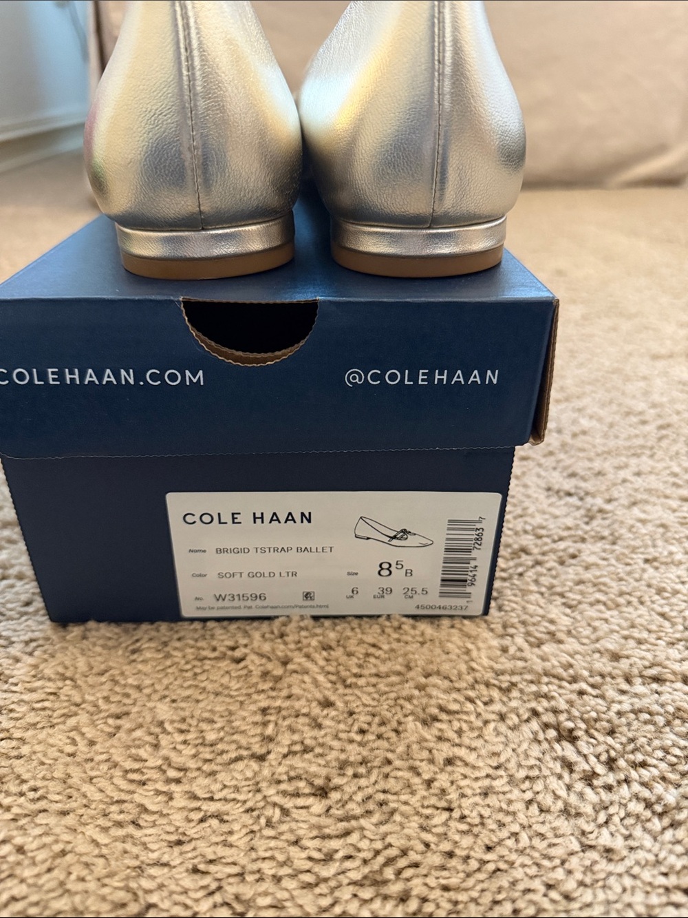 Cole Haan Metallic Gold Leather Square-Toe Tstrap ballet flat- 8.5 Brand New - Picture 3 of 5